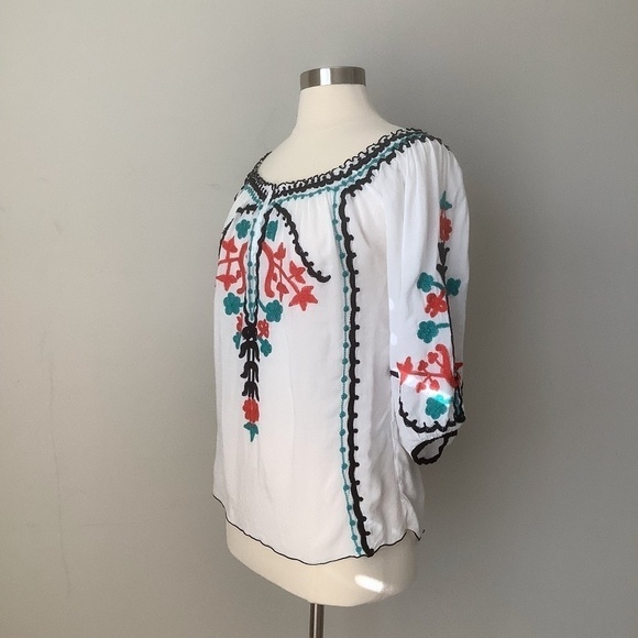 POUPETTE ST BARTH Floral Embroidered 3/4 Sleeve Blouse L‎ - Picture 8 of 16